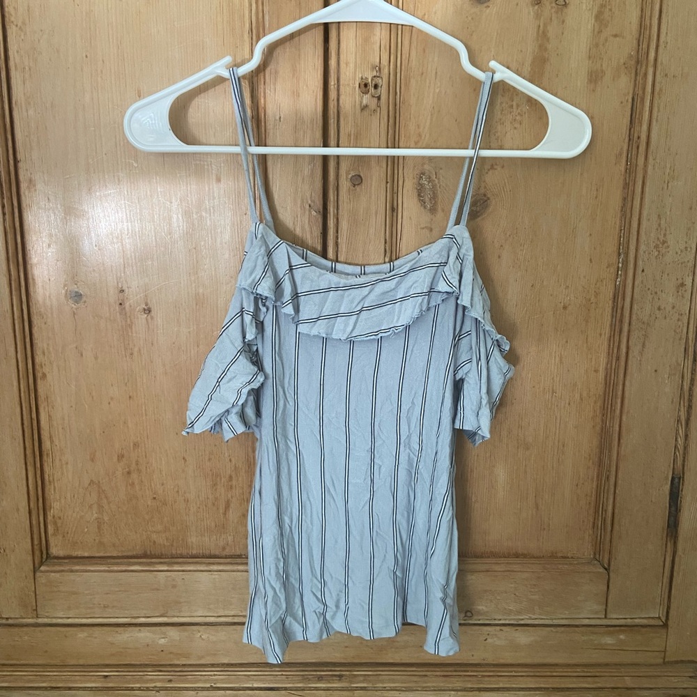 American Eagle striped off the shoulder ruffle top